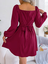 Casual Solid Color Square Collar Dress