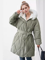 Women Slim Cotton Lamb Rhombic Lattice Coat