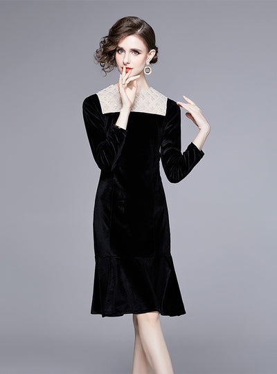 Velvet Fishtail Long Sleeve Dress