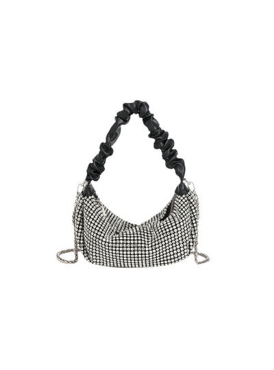 Chain-studded Pleated Pu Handbag