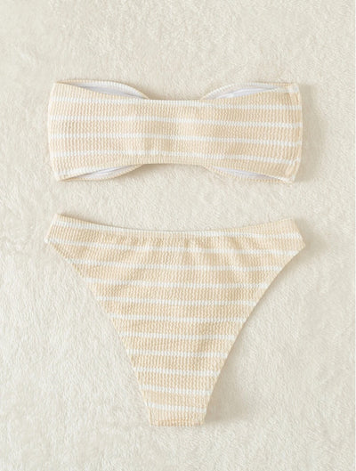 Fashion Threaded Fabric Striped Swimsuit