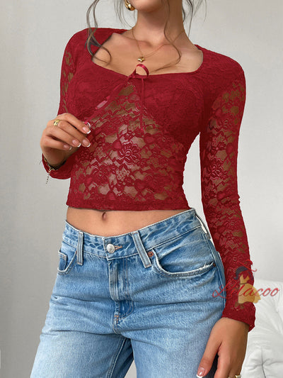 Sexy Slim Long Sleeve Lace Blouse