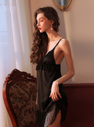 Silk Satin Lace Suspenders Nightgown