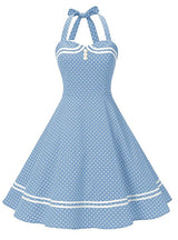 Retro Backless Polka-dot Halter Dress