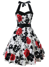 Retro Hepburn Printed Neck Dress