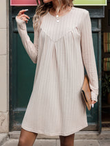 Sanded Pit Long Sleeve Pleated Stitching Dress