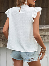 Ruffled White Stitching Sleeveless Shirt