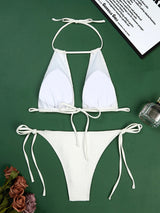 Sexy Solid Color Pit Halter Bikini