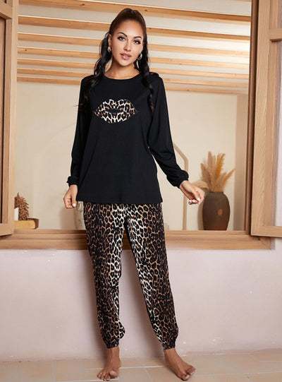 Long Sleeve Leopard Pajamas Suit