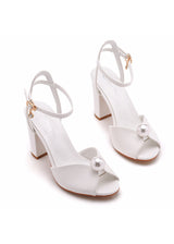 9 cm Thick-heeled Pearls Wedding Sandals