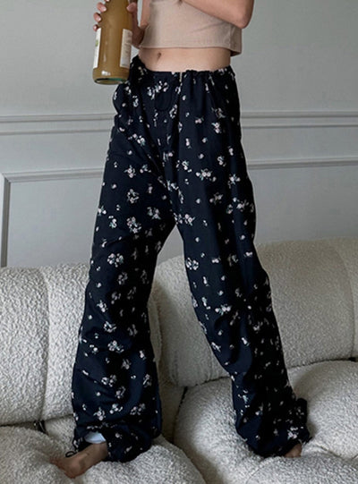 Small Floral Low Waist Drawstring Casual Pants