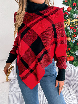 Contrast High-necked Long-sleeved Shawl Sweater