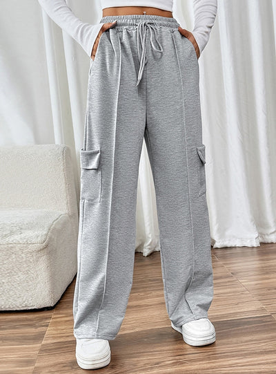 Casual Elastic High Waist Stitching Pocket Pants