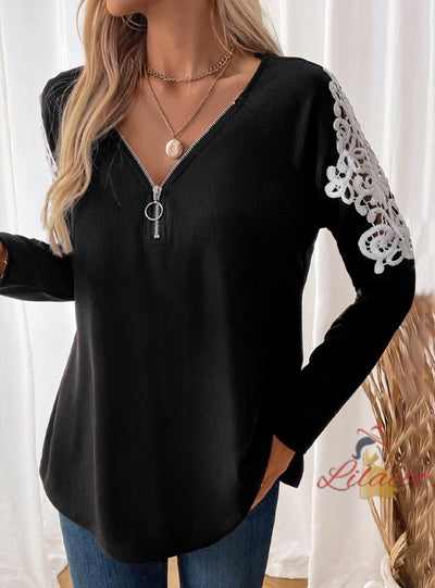 Lace Stitching Long Sleeve T-shirt