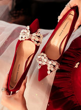 Red Thick Crystal Butterfly Wedding Shoes