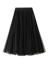 Beaded Pleated Skirt High Waist Gauze Skirt