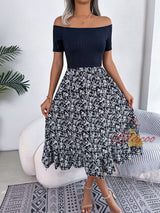 Casual Off-the-shoulder Print Mid-length Dress