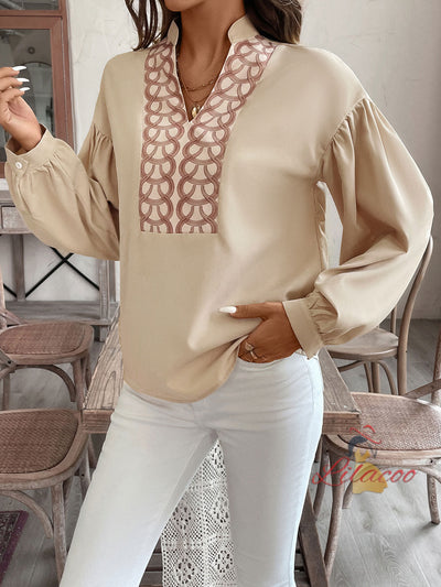 Long-sleeved Stand-up Collar National Style Shirt