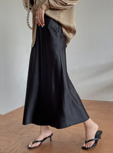 Black Satin High Waist Skirt