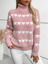 Lapel Love Heart Pullover Long Sleeve Sweater