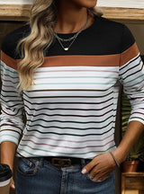 Color Striped Contrast Long Sleeve T-shirt