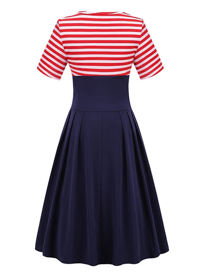 Striped Stitching Retro Contrast Dress