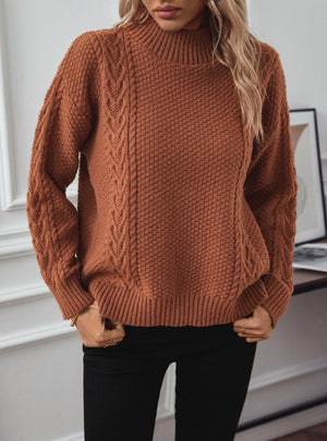 Semi-high Neck Split Loose Long Sleeve Sweater