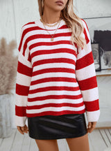 Casual Striped Color Matching Pullover Sweater