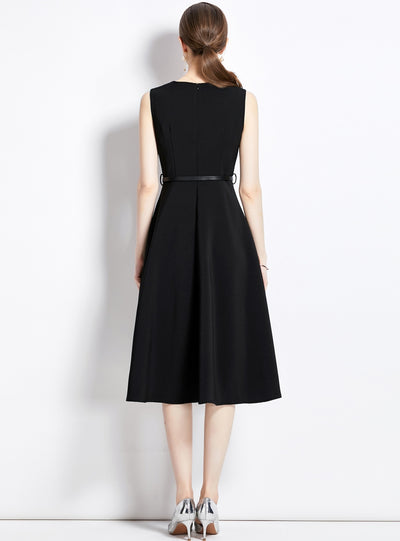 Square Neck Mid-length Big Swing Dress