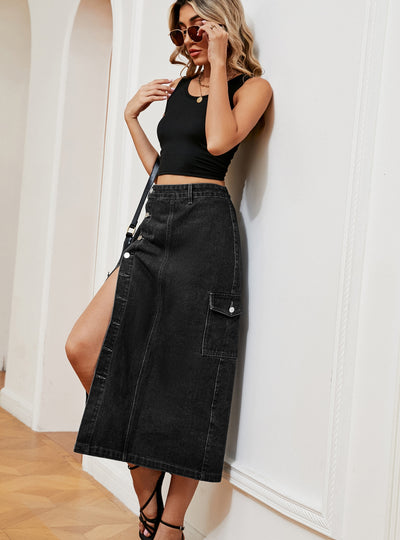 Elastic Split Denim Casual Skirt