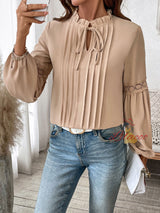 Solid Color Casual Lace-up V-neck Shirt