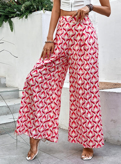 High Waist Horn Printed Wide-leg Pants