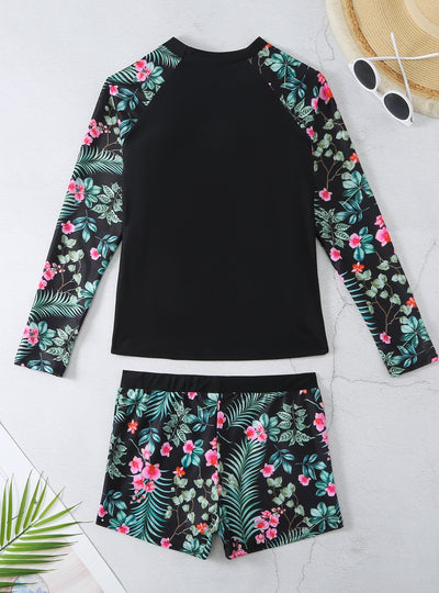 Long Sleeve Printed Split Bikini