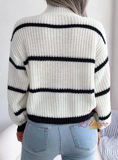 Casual Striped Turtleneck Knitted Sweater