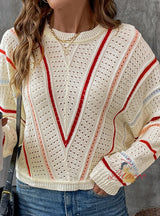 Colored Striped Round Neck Pullover Sweater