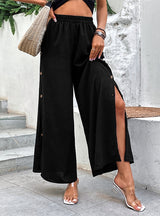 High Waist Wide-leg Split Buttons Pants