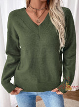 Loose V-neck Open-backed Split Sweater