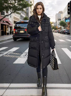 Long Over-the-knee Loose Padded Hooded Coat