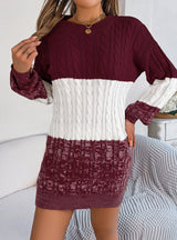 Casual Color Matching Twist Sweater Dress