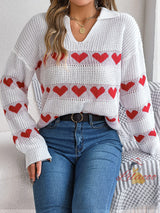 Leisure Lantern Sleeve Color Matching Love Heart Sweater