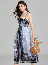 A-line Long Retro Printed Sling Dress