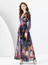 Chiffon Gauze Printed Long Sleeve Dress