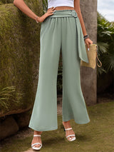 Green Wide-leg Pants with Belt