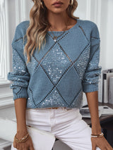 Sequined Rhombic Pullover Loose Sweater