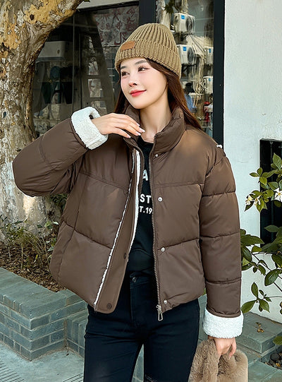 Collar Lamb Wool Splicing Loose Cotton-padded Coat