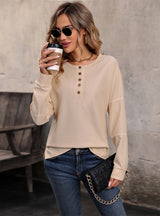 Long Sleeve Solid Color Shirt Round Neck T-shirt