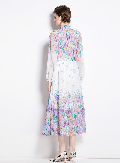 Lantern Sleeve Chiffon Shirt+Skirt Two-piece Suit