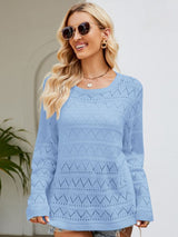 Loose Round Neck Hollow Knitted Long-sleeved Top