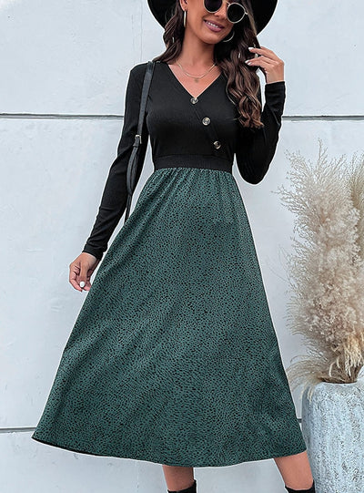 Long Sleeve V-neck Long Dress