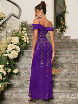 Purple Mermaid Sequins Straps Party Dress